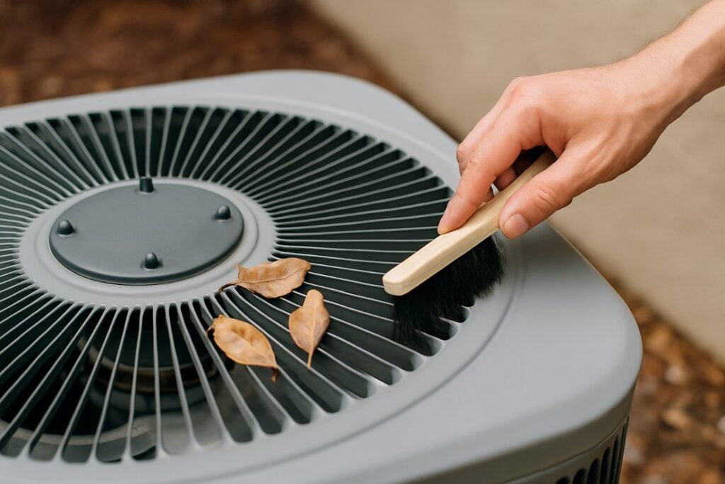 Outdoor condenser with two foot clearance after light debris cleanup