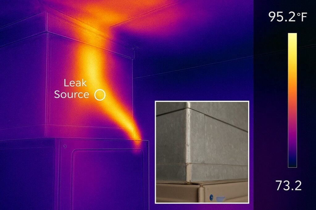 IR image showing a cool plume at a return seam before repair